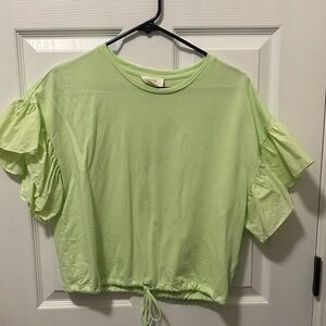 Mauve Light Green Ruffle Sleeve Top